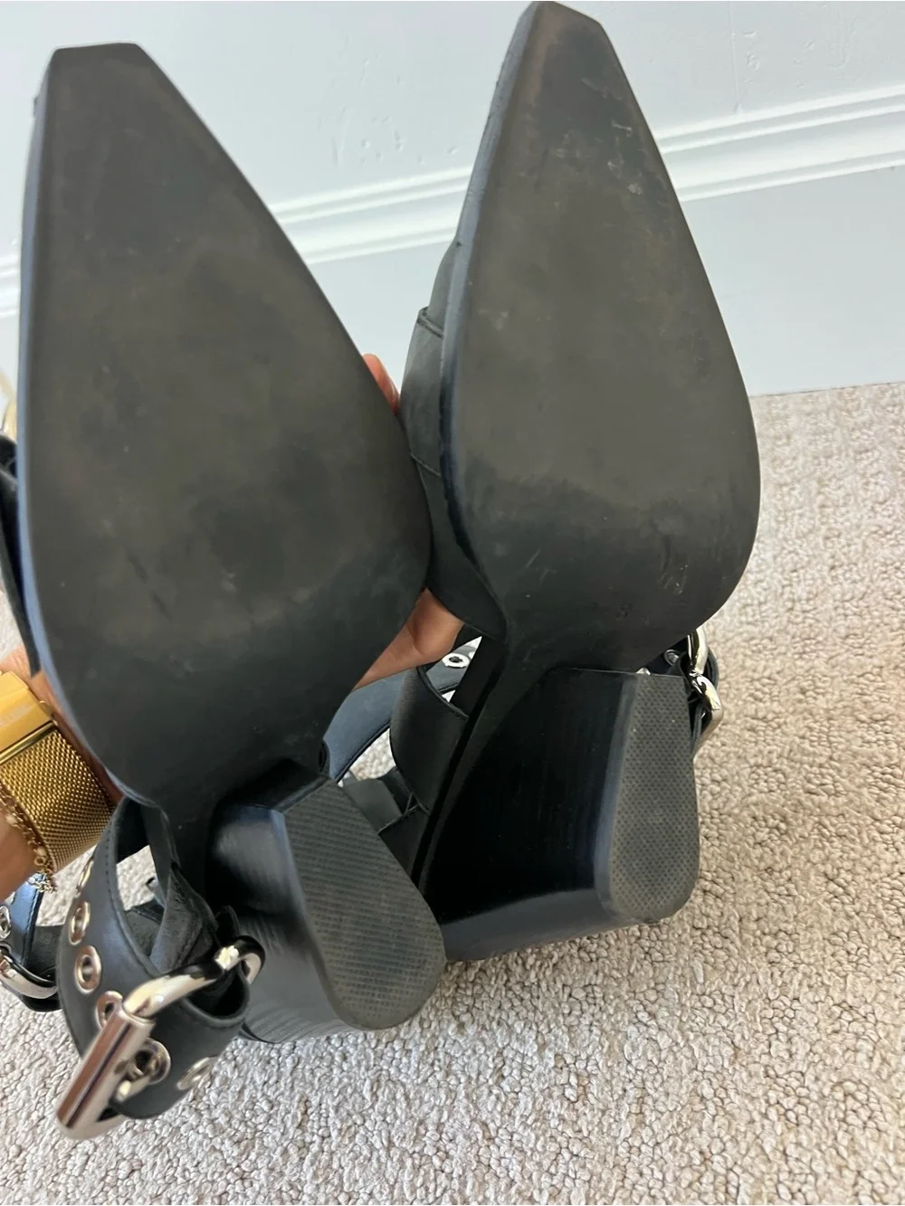Jeffrey Campbell Black Buckle Pointed-Toe Ankle Booties